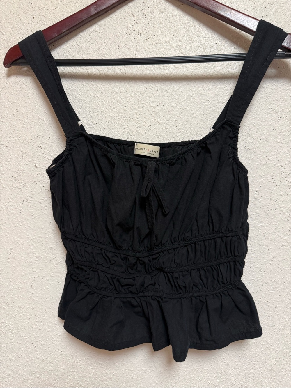 Smocked Tie-Front Peplum Tank Top in Black - Casual Summer Layer